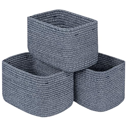 Image of Kriitools Rectangle Baby Nursery Gift Basket Set of 3，Decorative Woven Rope Basket Organizer，Soft&Sturdy Baskets for Organizing with Handles Mixed Blue
