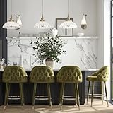 ChicAura 26' Green Bar Stools Set of 4, Upholstered Velvet Counter Height Bar Stool with Wood Legs, Botton Tufted Barstools, Mid Century Counter Chairs for Kitchen Island, Cafe, Pub