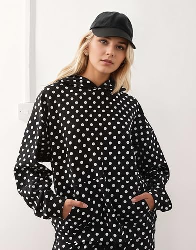 Ythomm Women Polka Dot 2 Piece Outfits Oversized Fleece Hoodie Sweatsuits Wide Leg Sweatpants Matching Sets Fall Tracksuits4