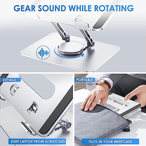 PLIXIO Adjustable Laptop Stand with 360° Rotating Base Tabletop Ergonomic Foldable Portable Holder Compatible for MacBook, HP, Dell, Lenovo & All Other Notebook (Sliver)