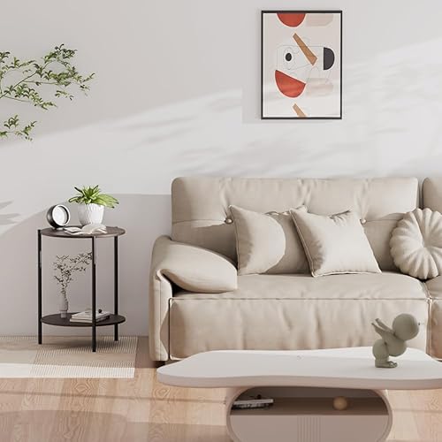 Miniatura 3 de Mesa auxiliar, mesa auxiliar redonda con estante de almacenamiento de 2 capas, mesa circular de espacios pequeños de 15.7 pulgadas, mesas auxiliares