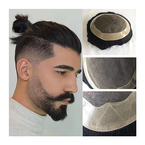 ハゲカバーウィッグ 本物の人毛男性かつらファインモノラルセンターとベース周りの NPU メンズかつら男性毛細血管プロテーゼユニット #1B オフ黒髪男性のかつら ウィッグかつら(WAVE TOUPEE-120%-7X10)