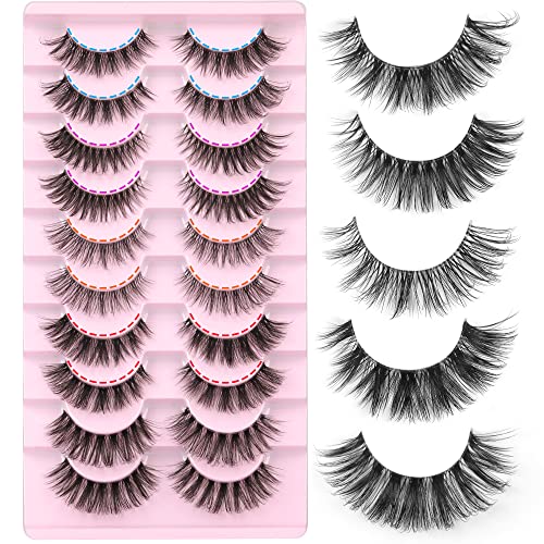 5 Styles False Eyelashes Natural Wispy Mink Lashes Clear Band Cat Eye Lashes Pack Fluffy 5D Strip Fake Lashes 10 Pairs Mixed