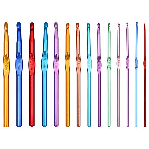 14-Piece Multicolor Aluminum Handle Crochet Hook Set - Includes 14 Different Sizes for All Your Crocheting Needs!