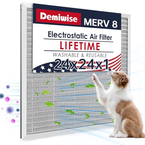 Image of 24x24x1 Electrostatic Air Filter, Washable & Reusable Aluminum AC /HVAC Furnace Filter, MERV 8 Permanent Air Filter, Lasts a Lifetime, Increases Airflow(Actual Size:23.39 inchx23.39 inchx0.82 inch)