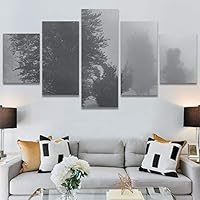 SIGNWIN 5 Panel Canvas Wall Art Dramatic Forest Landscape Living Room Orange Photography Rustic for Home Decorations Ready to Hang - 60