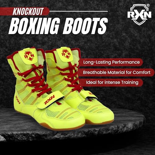 Image of RXN Boxing Shoes for Men and Women Lace Up Non Slip Rubber Sole Lightweight Mid High Top | Knockout High Top Boxing Boots for Men & Women