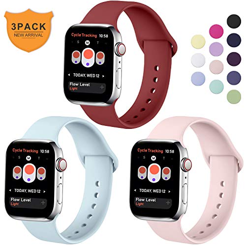 Hamile Correa Compatible con Apple Watch 38mm 40mm, Correa de Repuesto de Silicona Suave para iWatch Series 5/4/3/2/1, M/L, Rojo/Rosa/Nuevo Turquesa