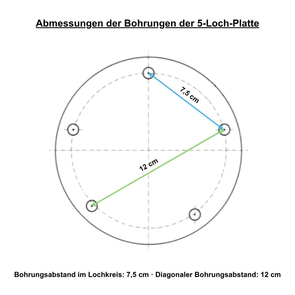 RS Trade Universal Sonnenschirmständer mit Rollen aus pulverbeschichtetem Stahl, inkl. Schirmrohr mit Adaptern 32/34/36 mm und 5-Loch-Aufnahme, für Ampelschirme, Mittelstockschirme & Marktschirme