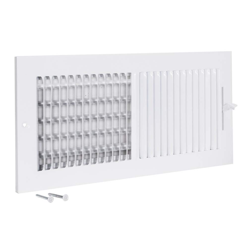 EZ-FLO 14 x 6 Inch (Duct Opening) White Air Vent Cover for Wall or Ceiling, Two-Way Ventilation Register, Solid Steel HVAC Cover, 61613