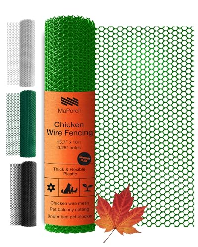 MaPorch Plastic Chicken Wire Mesh Fence - Green Mesh, 15.7 in x 10 ft - Weather-Resistant Protection & Animal Barrier Fence - Easy-Cut Netting for Garden Fencing - Quick-Install Poultry & Pet Netting