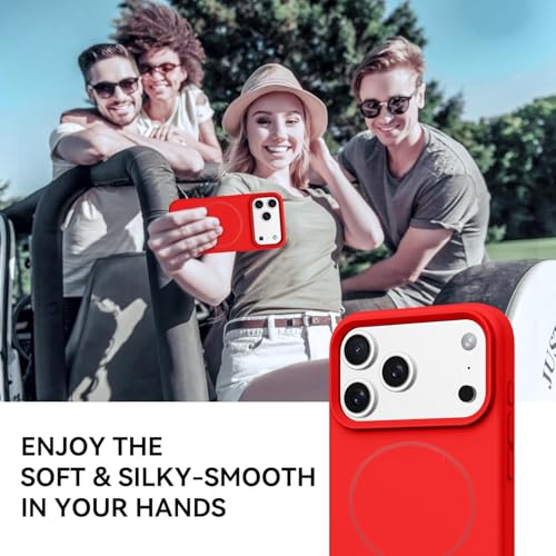 Image of mobistyle Magnetic Silicone Back Cover for iPhone 17 Pro Max 6.9-Inch, Compatible with Mag-Safe, Silky Soft Touch, Shock Absorbing Phone Cover Case with Camera Lens Protection (Red)