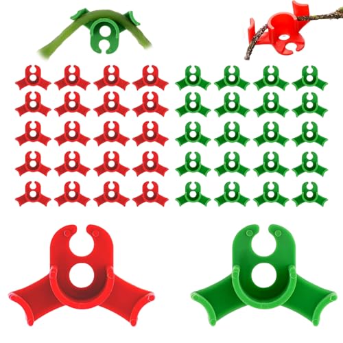 Eroionet 40 Stück Pflanzenbieger,Lst Clips,90 Grad Pflanzenclips,Pflanzentrainer für Niedrige Belastung,Zum Biegen der Pflanzenstämme und zum Ändern der Wuchsrichtung von Kletterpflanzen (Rot+Grün)