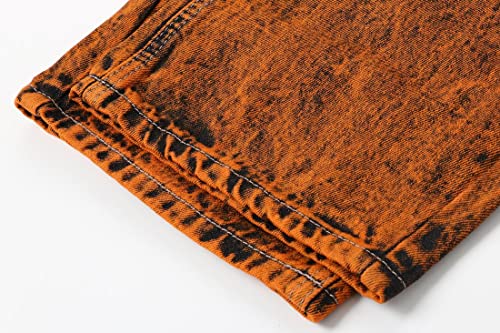 Utcoco Ripped Jeans For Men Slim Fit Straight Leg Distressed Patches Denim Pants Brown 34 #TOP4