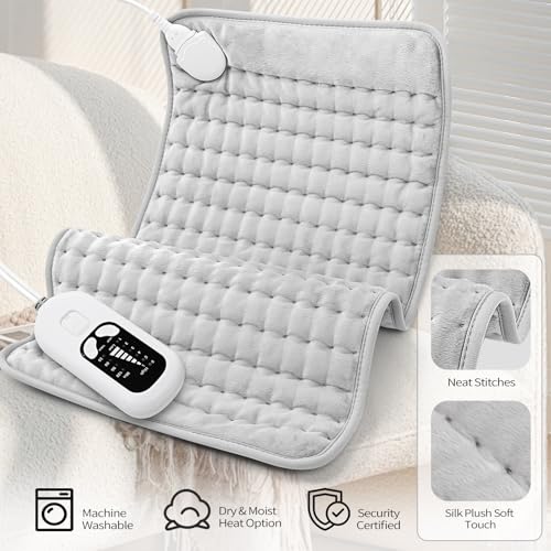 Image of Deepsoon Heating Pad,Electric Heating Pads for Back,Neck,Moist Heating Pad for Abdomen Shoulder Knee Legs,Dry /Moist Heat&Auto Shut Off,Mother's Day Birthday for Men and Women,White Gray,24x12 Inch