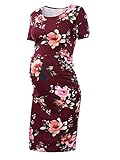 Liu & Qu Women's Maternity Bodycon Ruched Side Dress Casual Short & 3/4 Sleeve Dress for Daily Wearing Or Baby Shower