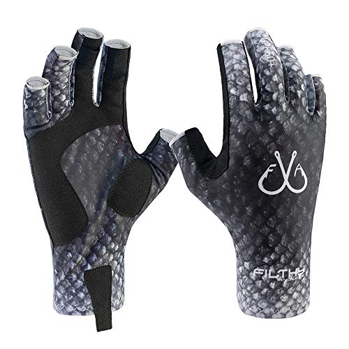 Filthy Anglers Fingerless Fishing Gloves, UPF 50+, Blk & Wht Scales, Size L/XL