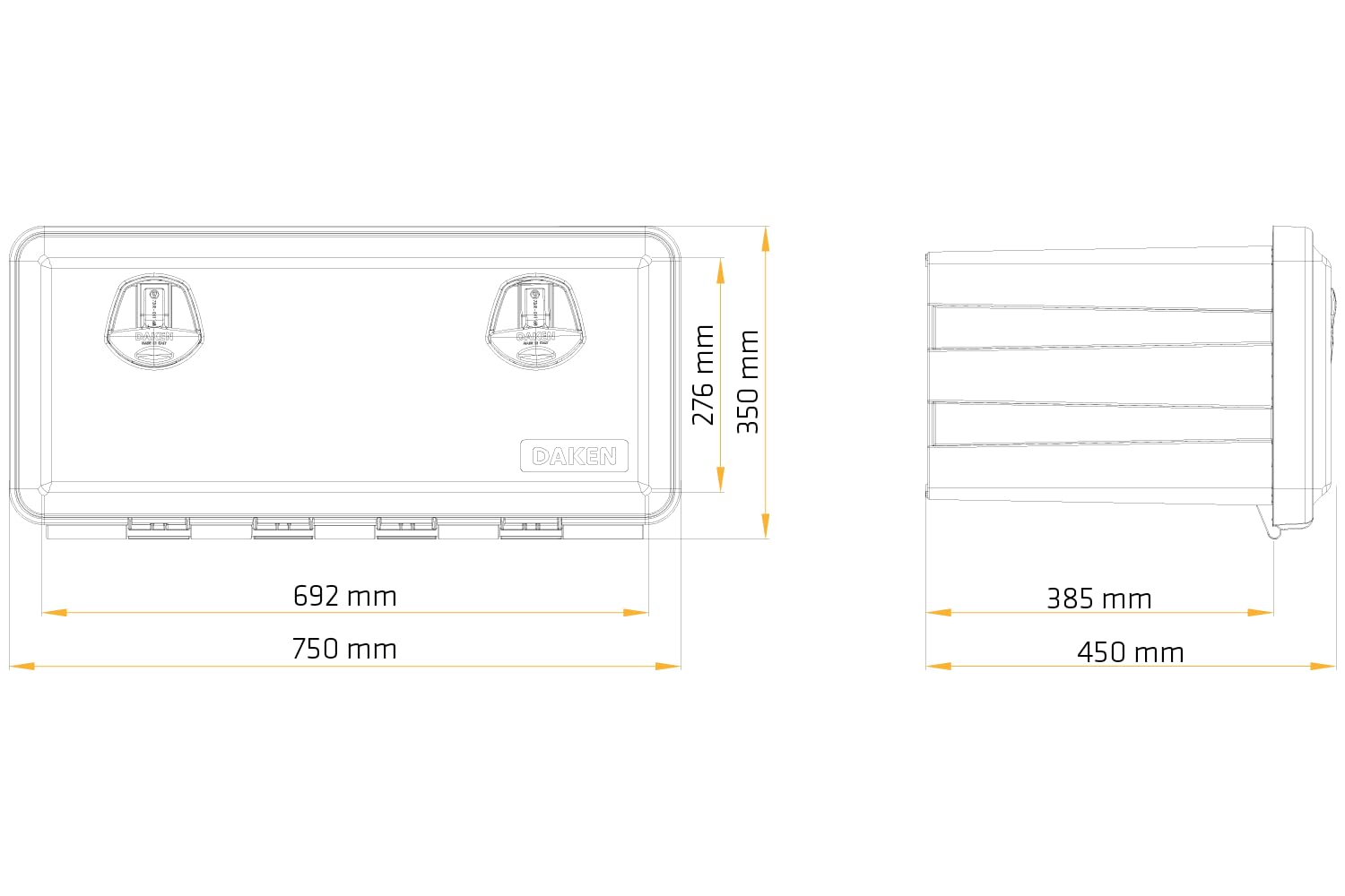 DAKEN Werkzeugkasten JUST 81106 Unterflurbox 750x350x450mm 75l für LKW Anhänger Transporter Nutzfahrzeuge Auflieger schlagfest wasserdicht Schwarz inkl 4 Schlüssel