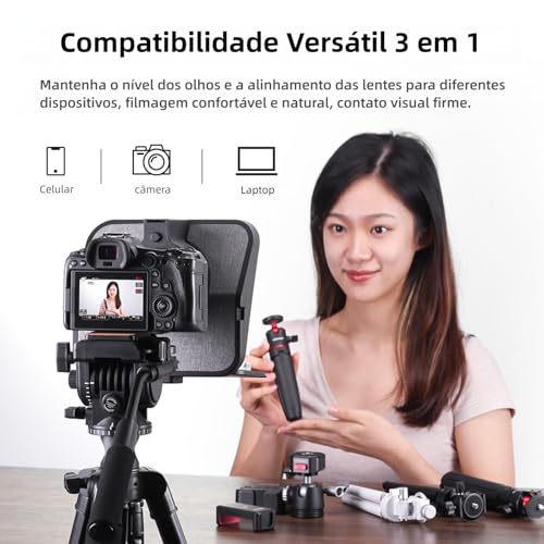 Image of ULANZI RT02 Universal Teleprompter for Tablets, Smartphones and Cameras with Remote Control and 5 Camera Lens Adapter Rings with Cold Shoe Mount and 1 /4 inch Threaded Hole