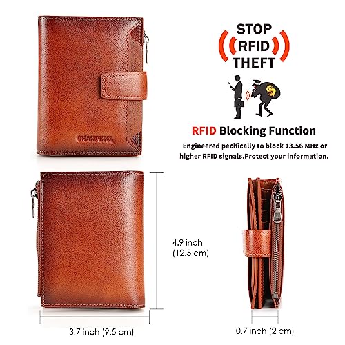 mens buckle, zipper, leather wallet, detachable card, large capacity, multi-functional coin pocket (Yellowish brown)2