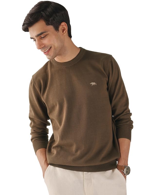 andamen Men's Solid Cotton Regular Fit Pullover Brown-picture-10