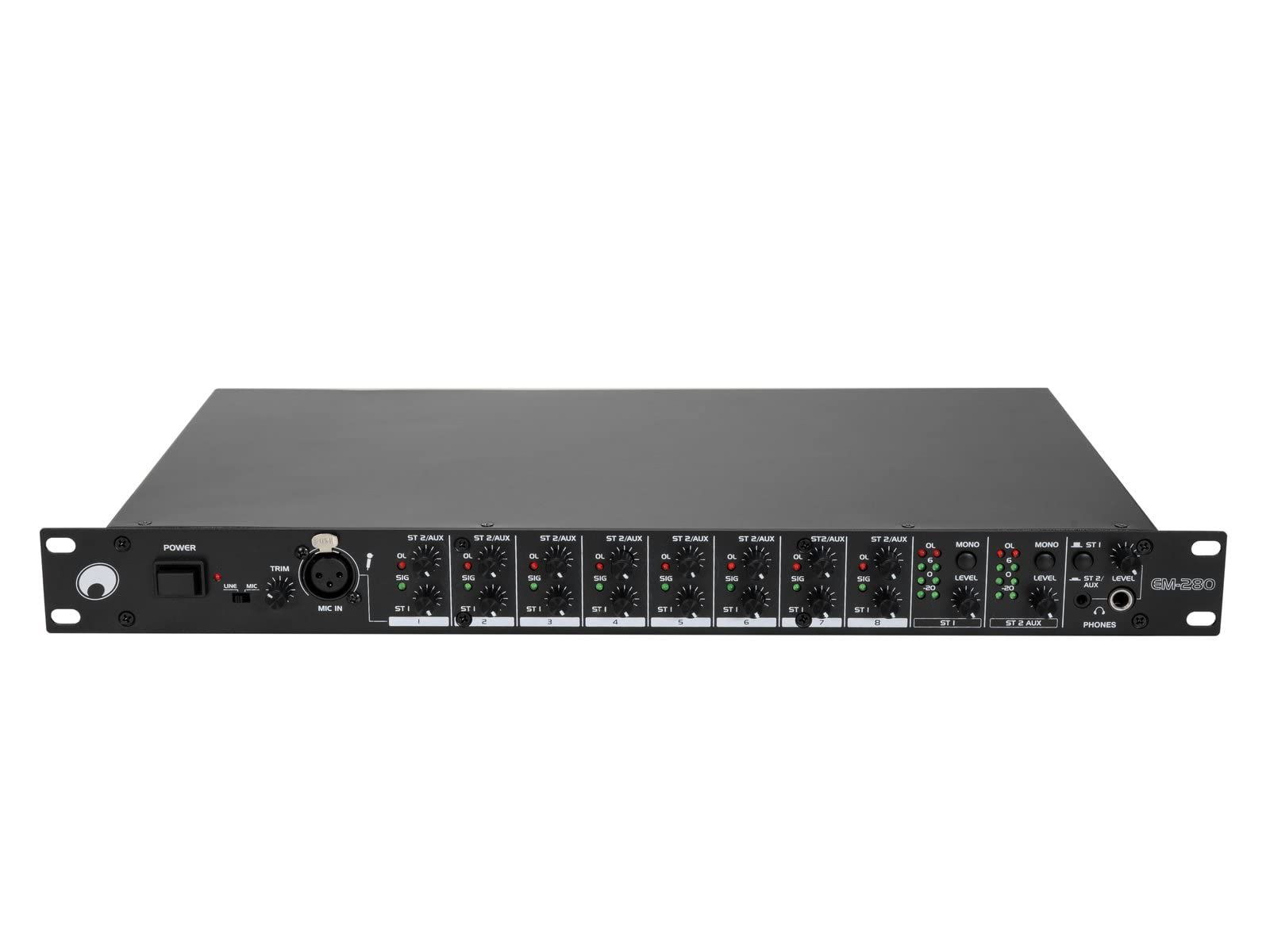 OMNITRONIC EM-280 Entertainment-Mixer | 8-Kanal-Stereo-Mischpult mit 2 regelbaren Zonen-Ausgängen, 19"