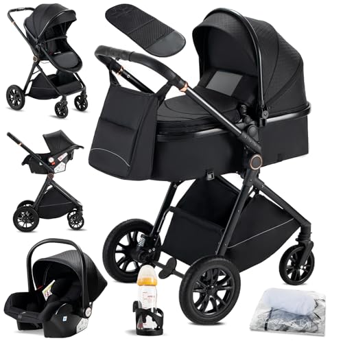 KAVELLIN Kinderwagen 3 in 1, Zusammenklappbar kinderwagen Komplettset...