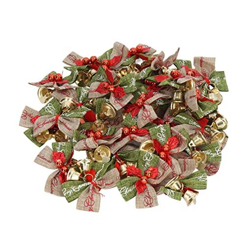 50PCS Christmas Bowknot Bells, Happy Vibes Exquisite Christmas Hanging Decor Mini Bowknot Ornament Craft for Home Party Office