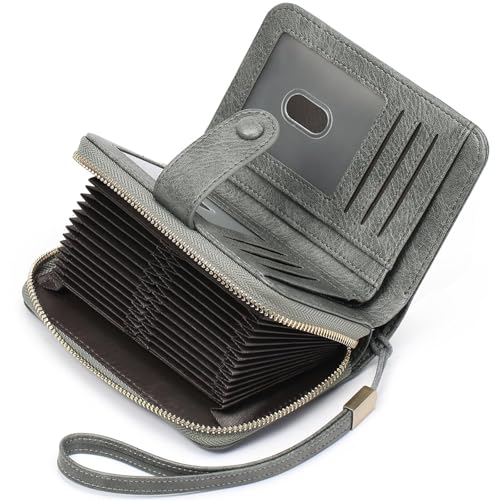 RFID Blocking Wallet for Women Leather Credit Card Holder Large Capacity Bifold Zipper Card Case Organizer with Wristlet