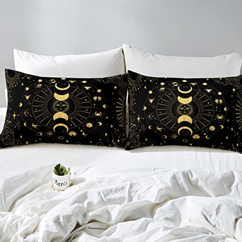 Loussiesd Black and Gold Bedding Set Constellation Duvet Cover Set Galaxy Celestial Sun and Moon Comforter Cover Decor for Home Bedroom Unique Design Bedspread Cover King Size With 2Pillowcase - Image 4