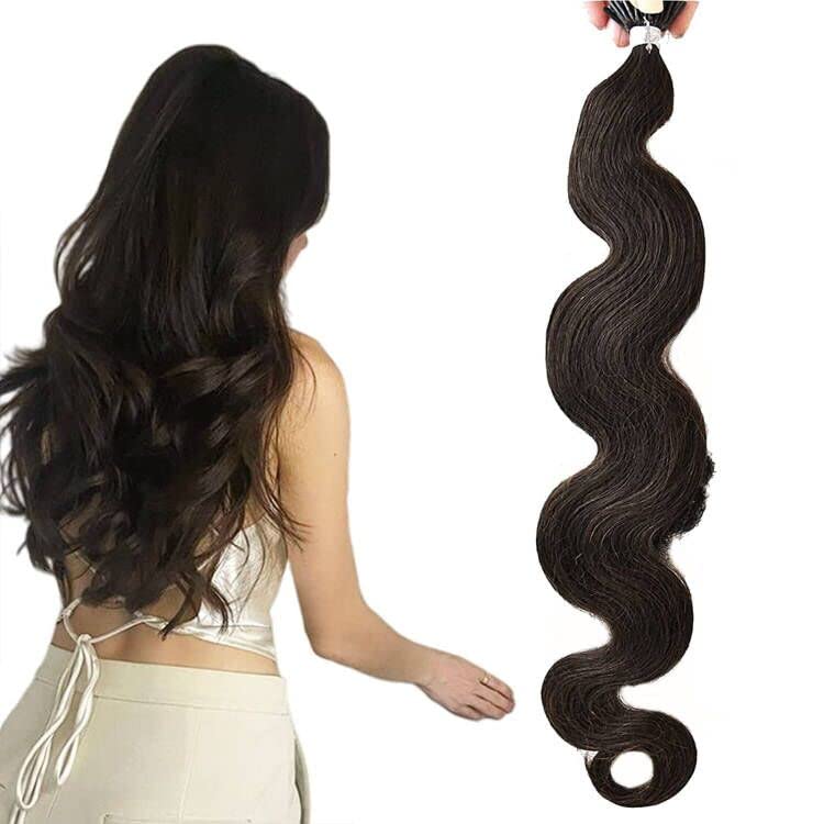 Misslala I Tip Hair Extensions 20 Inch Human Hair Keratin Wave Extension Color #2 Dark Cold Fusion Hair Extensions 40g 50s Brown Itip Human Hair