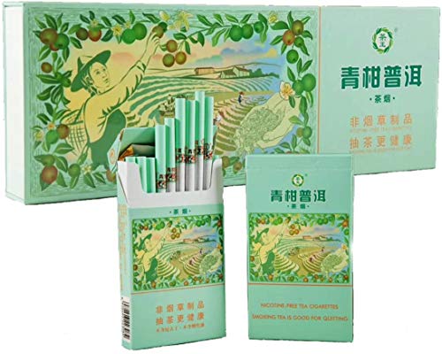 HUWOYMX Green Tea Menthol Cigarettes, Peony Jasmine?Chinese Herbal Cigarettes are Smoke-Free, Nicotine-Free, A Substitute for Cigarettes That Can Clean The Lungs (1 Pack,Qing Gan Pu'er)