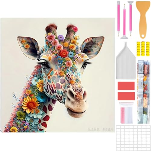 Amyaker ダイヤモンドアート キット 四角いビーズ ダイアモンドビーズ絵画キット 日本語キャンバス DIY 手作り絵画 手芸キット モザイクアート 5D モザイクアート ダイヤモンド塗装 全面貼り付けタイプ 30x30cm キリン