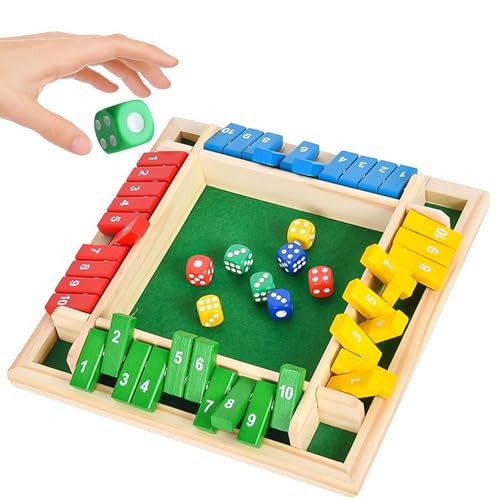 Qcdou Shut The Box, Würfelspiel für 4 Spieler, Holz Brettspiel, Mathematik Lernspielzeug, Klassische Tischspiele für Klassenzimmer, Traditional Pub Board Würfelspiel, zum Kinder/Erwachsene(B)