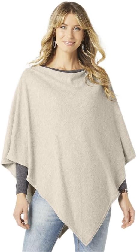 Coco + Carmen Lightweight Brushed Poncho, Taupe, Women Fashion Apparel Accessories