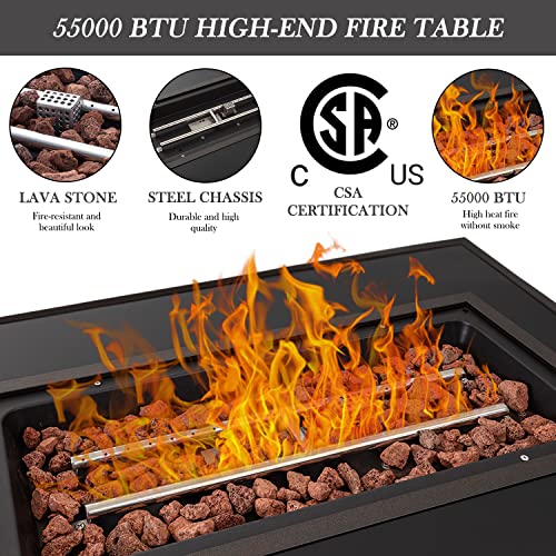 Allewie-Fire-Pit-Table-43-Inch-55000-BTU-Auto-Ignition-PE-Rattan-Rectangular-Propane-Gas-Fire-Table-with-Glass-Wind-Guard-and-Cover-for-Garden-Patio-Backyard-Deck-Poolside-Black