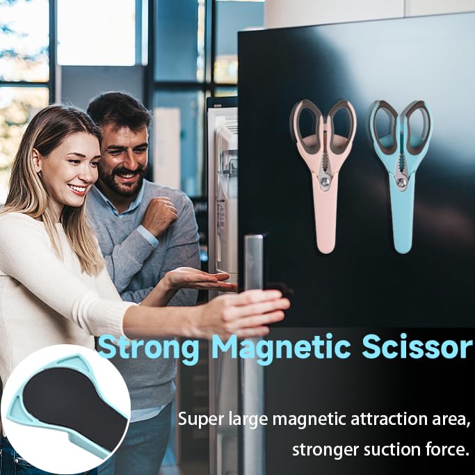 2 Pack Kitchen Heavy Duty Scissors with Magnetic Holder,Dishwasher Safe Shears for BBQ,Kitchen,Stainless Steel Scissor All Purpose,(Blue,Pink) - image 2