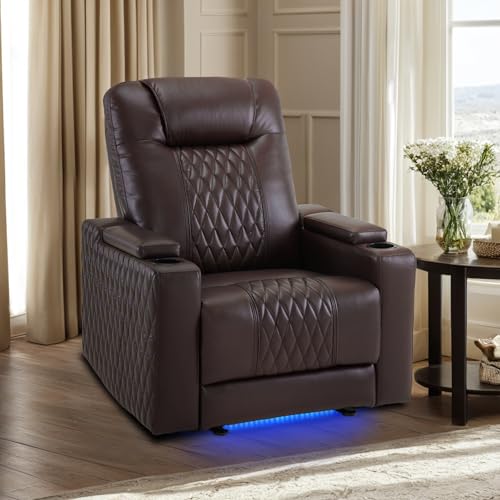 Image of MCombo Oversized Power Recliner Chair with Adjustable Headrest & LED Light for Adults, Zero Gravity Recliner with USB & Type C Ports, Cup Holders for Living Room & Home Theater, Faux Leather HTS401