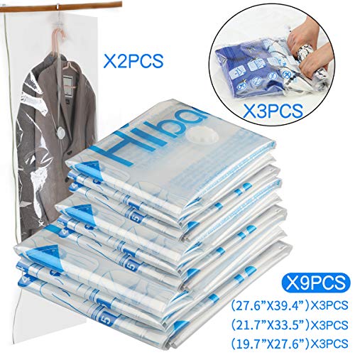 Hibag Space Saver Bags, 14-Pack Vacuum Storage Compression Bags (3 Jumbo Sizes, 3 Large Sizes, 3 Medium Sizes, 3 Carry-on Travel Bags, 2 Dress Hanging Vacuum Compression Bags and 1 Free Hand Pump) - Thumbnail 3