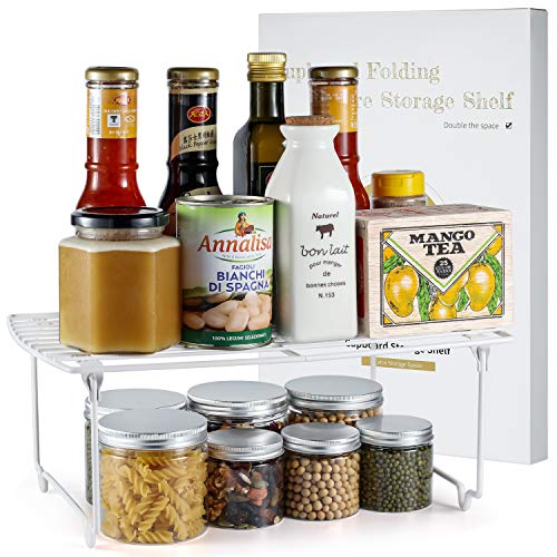 TJ.MOREE Étagère de rangement empilable pour placard de cuisine, étagère à épices, garde-manger, réfrigérateur économiseur d'espace (1 pièce, blanc) (1) Cover