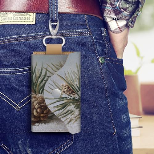 Pine Cones Vintage Key Holder Bag PU Leather ID Card Holder Keychains Case Cover for Men Women4