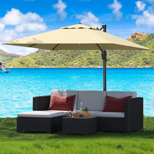 Large Cantilever Patio Umbrella, 10' X 10' Heavy Duty Aluminum Cantilever Offset Outdoor Umbrella with 360-Degree Rotation for Backyard, Deck, Pool, Beige