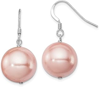 Prata Esterlina 925 Rosa 14 15 mm Redondo Mar Shell Sereia Náutica Joia Pérola Pendente Brincos Lustre Pedra Natural Joias Finas Para Mulheres Presentes Para Ela, Pérola, Pérola