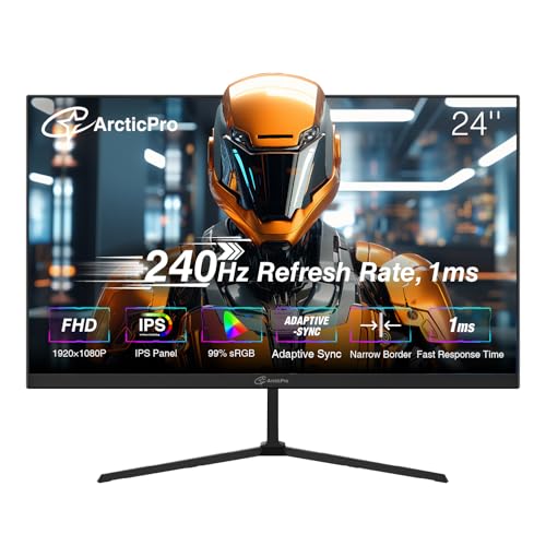 ArcticPro 24 inch Gaming Monitor 240Hz, FHD 1080p, IPS Panel, 1ms Response Time, Adaptive sync, PC...