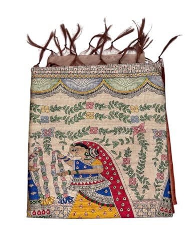 Image of Sanavi's Saree Kuthir Pure Handloom Tussar Ghicha Madhubani Printed Silk Saree with Blouse Piece inside