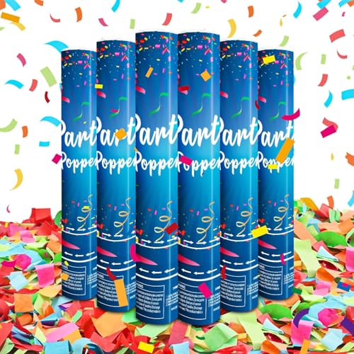 Biodegradable Confetti Cannon 6 Pack Multicolor Confetti Poppers 12 Inch Party Poppers Shooters Paper Popper Cannon for Wedding Birthday Graduation Decorations 2025 New Years Eve and Any Celebration