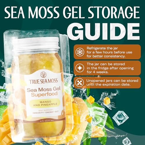TrueSeaMoss Sea Moss Gel – Made in USA – Wildcrafted Seamoss, Fruits & Jarred Vegetables – Mango/Pineapple, Pack of 2 (Labels may Vary)