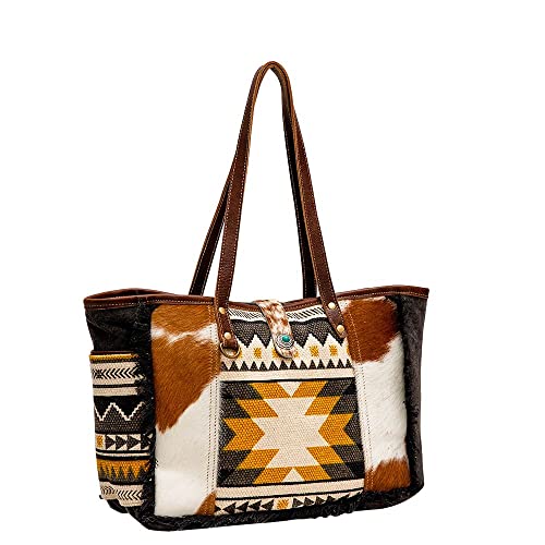 Myra Bag Western Canvas Tote Bag for Women - Cotton & Upcycled Leather Shoulder Weekender Bag Panacea2