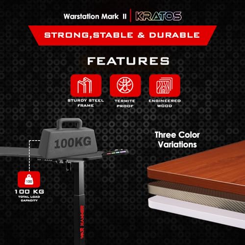 Image of WAR HAMMER RGB Warstation Carbonfibre Automatic Height Adjustable Sit Stand Desk | Black Frame Top Ergonomic Study Table with Digital Display & Memory Preset Option for Home Office (Black (RGB))