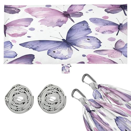 Kigai Watercolor Butterfly Camping Hammock Durable & Portable Travel Hammock Holds 330lbs with Tree Strapsm, Pocket, Camping Accessories